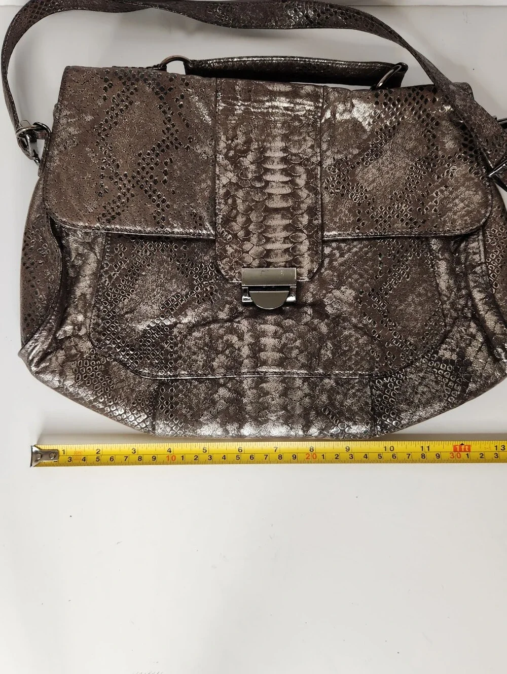 Lauren Merkin Brown Metallic Reptile Snake Print Leather Shoulder Bag